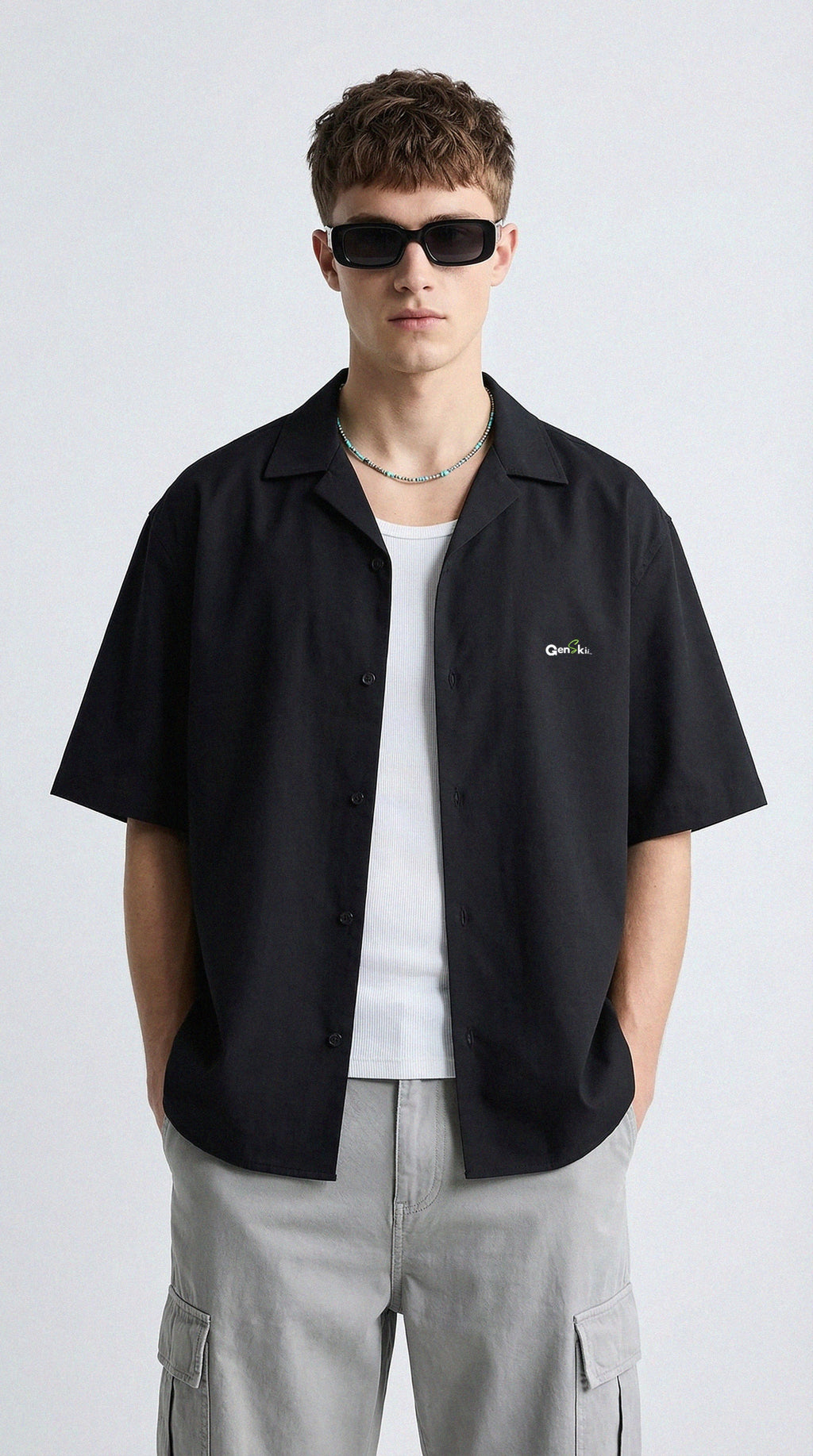 Black Oversized Half-Sleeve Cotton Shirt (240 GSM)
