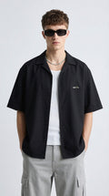 Black Oversized Half-Sleeve Cotton Shirt (240 GSM)