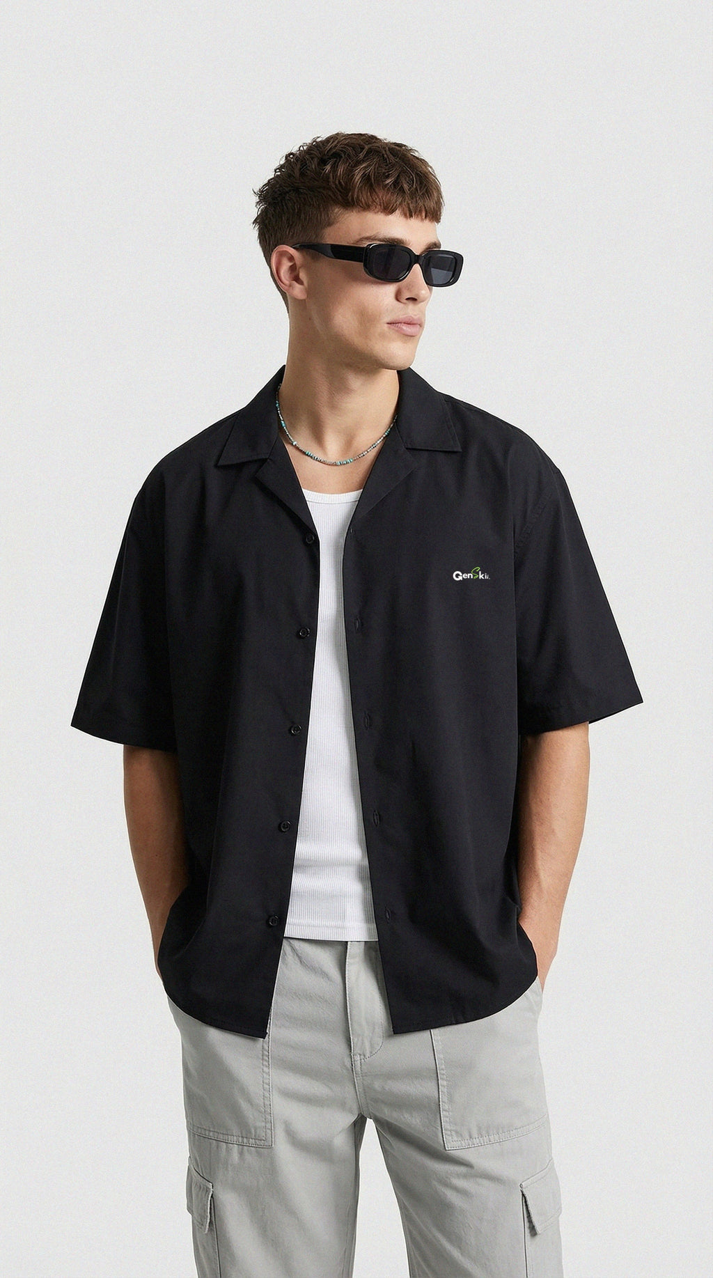 Black Oversized Half-Sleeve Cotton Shirt (240 GSM)