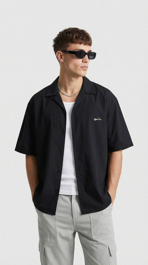 Black Oversized Half-Sleeve Cotton Shirt (240 GSM)