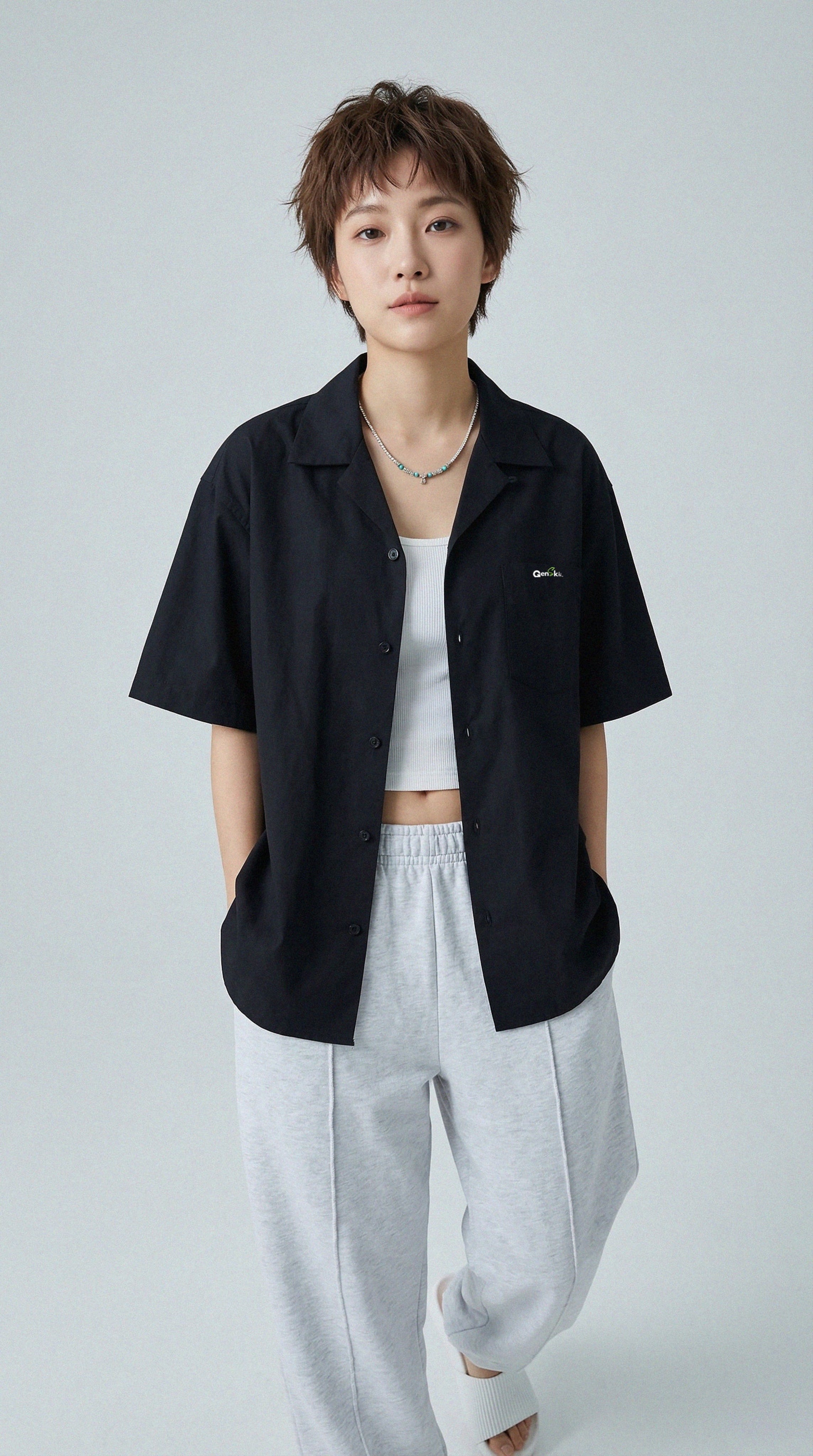 Black Oversized Half-Sleeve Cotton Shirt (240 GSM)