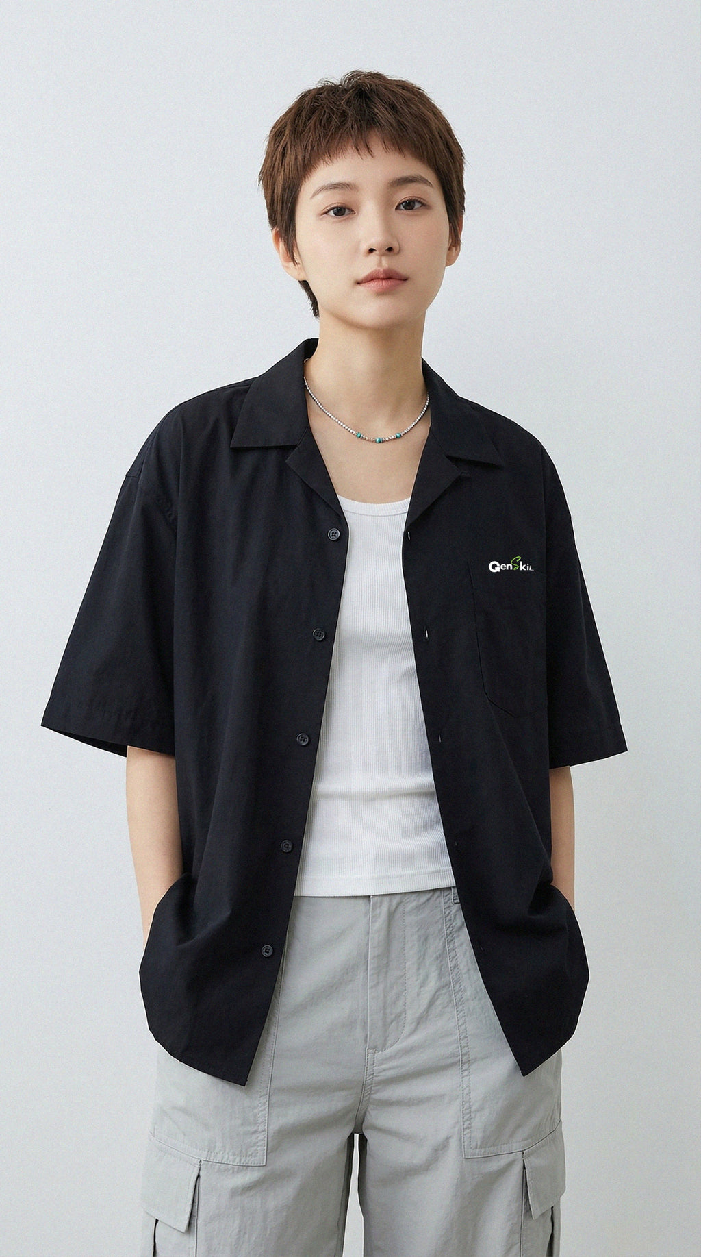 Black Oversized Half-Sleeve Cotton Shirt (240 GSM)