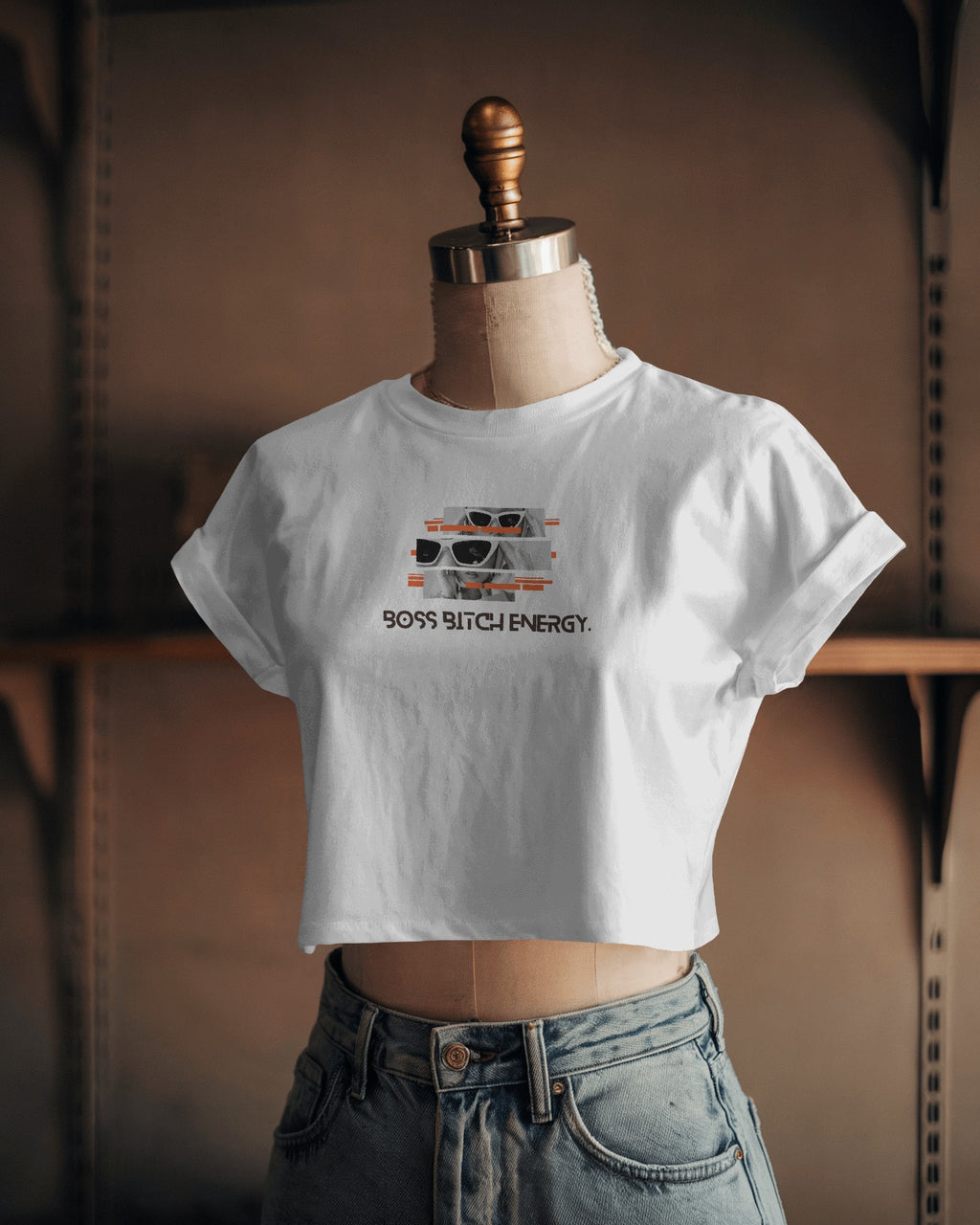 Boss Bit**H Energy- Cropped Half-Sleeve Cotton Tee