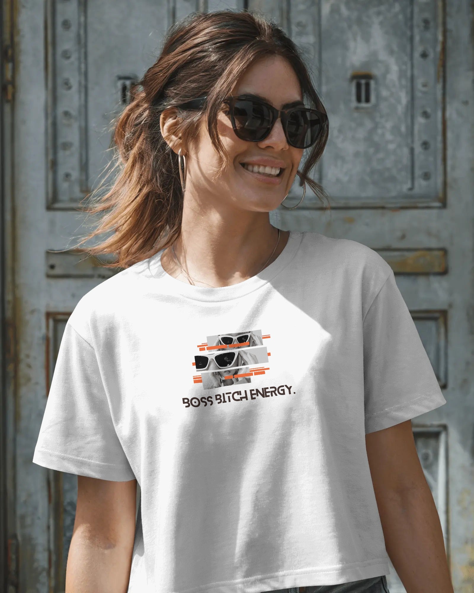 Boss Bit**H Energy- Cropped Half-Sleeve Cotton Tee